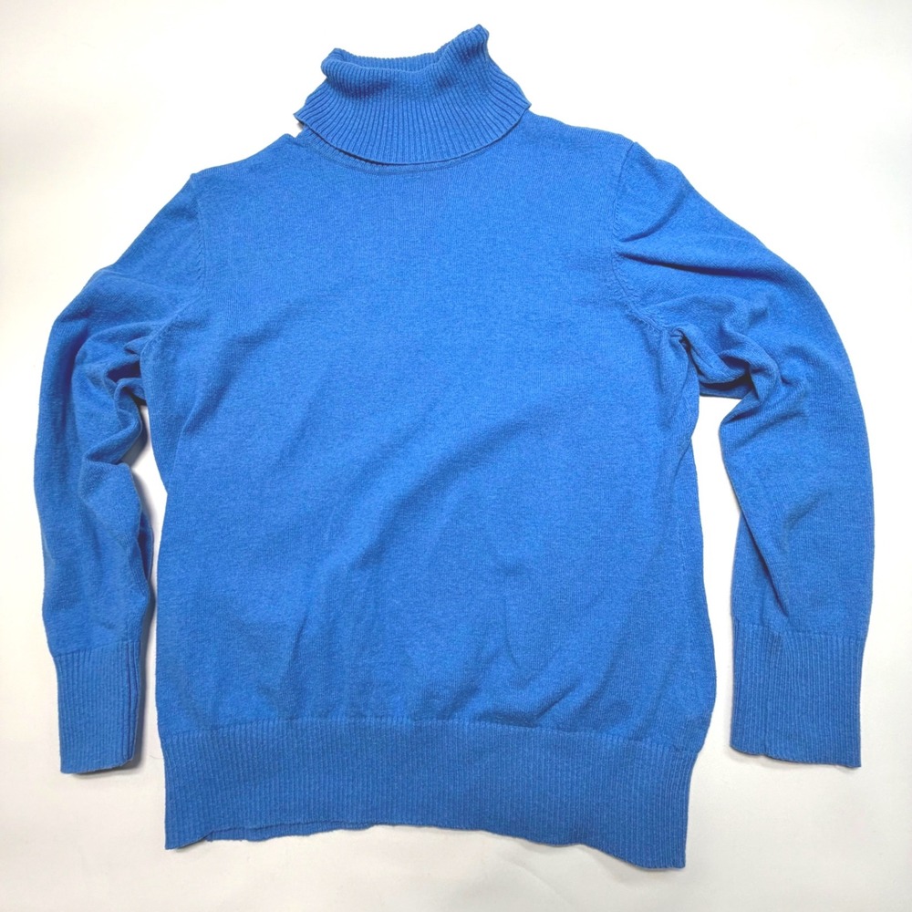 L.L.Bean Cotton Cashmere Turtleneck Sweater Womens Petite M Blue